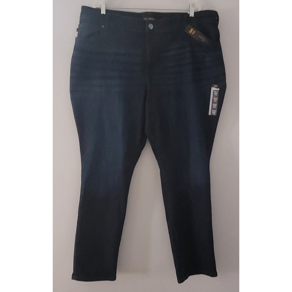Lee Relaxed Fit Straight Leg Jeans Plus Size 24W Long Blue Dark Wash Mid Rise